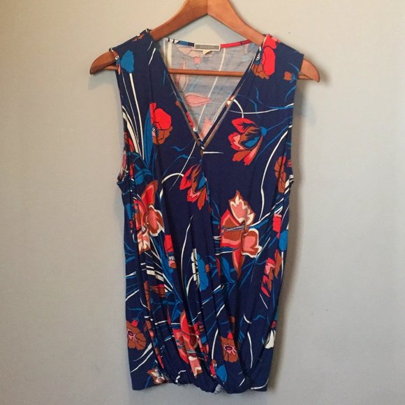 Pleione Floral Crossover Sleeveless Top - Picture 1 of 5